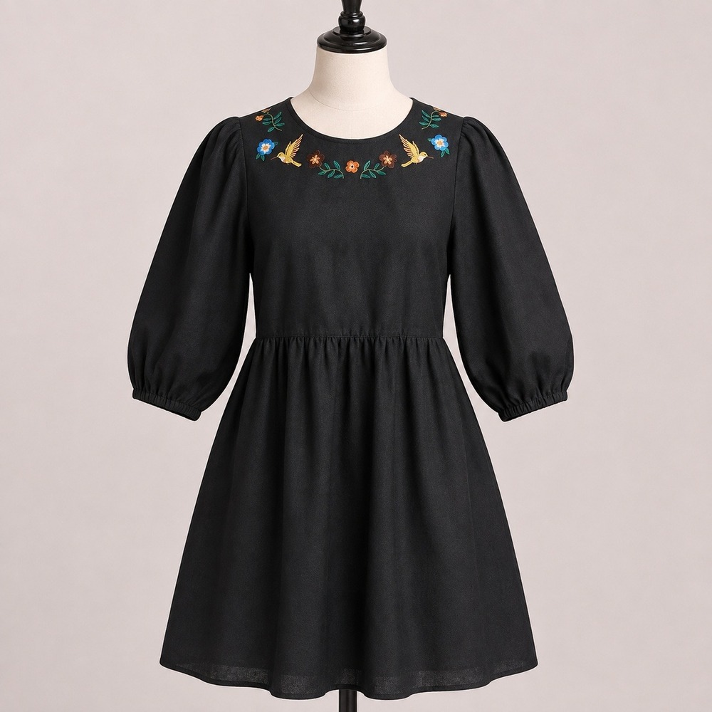 Princess Highway Black Hummingbird Smock Dress AU 18 Embroidered Boho Florals